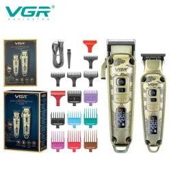 VGR V-643 high-end men's hair clipper with retro metal body, professional hair trimmer with LCD digital display and push shear