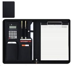 borsa da lavoro in pelle vegana, portafoglio da lavoro con cerniera, tutto in uno. custodia protettiva per tablet più intelligente, slot per presentazioni, calcolatrice, porta biglietti da visita,