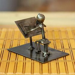 Architect at Work,'Recycled Metal Figurine of Architect Working on Plans'