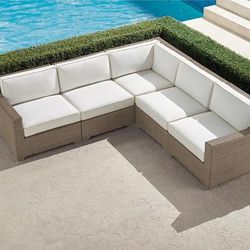 Palermo 5-pc. Modular Set in Dove Wicker - Standard, Resort Stripe Indigo - Frontgate