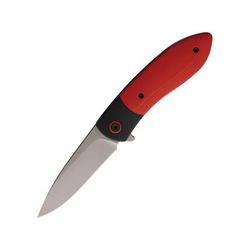Ohlone Knives Butron Black Folding Knife 4.25in Closed 3.25in Stonewash CPM-20CV Blade Black DLC Titanium Handle BUTRON RED/BLACK