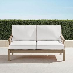 Cassara Loveseat with Cushions in Weathered Teak - Quick Dry, Terracotta - Frontgate