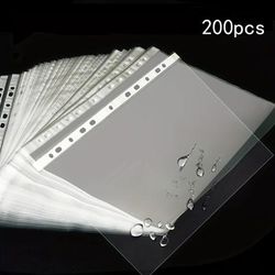 TEMU 200-pack Pvc A4 Clear Sheet Protectors, 11-hole Plastic File Sleeves, Waterproof Transparent File Jackets For Document Organization