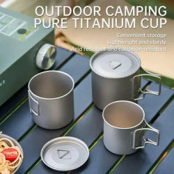 Camping Pure Titanium Cup, Easy To Fold Portable Mug, with Heat-resistant Handle, Lightweight Outdoor Picnic Tableware
