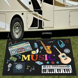 TEMU 1pc Music Themed Non-slip Area Rug, Polyester Fiber Doorway Mat For Outdoor Patio, Camping, Living Room, Bedroom Decor, Floor Mat With Vibrant Music Instruments Design