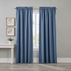 Wide Width BH Studio Blackout Curtain by BrylaneHome in Smoke Blue (Size 52" W 108"L)
