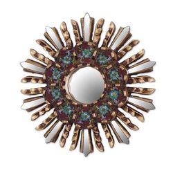 Cuzco Garden,'Small Round Reverse Painted Glass and Wood Mirror'