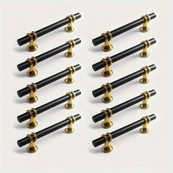 TEMU 10pcs Elegant Black & Golden Stainless Steel Cabinet Handles - Polished Finish, Durable Metal Construction For Drawers & Wardrobes, Sizes 64mm/96mm/128mm/160mm/192mm - Home And Office Decor