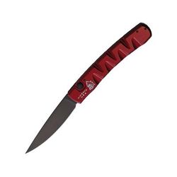 Piranha Knives Auto Virus Automatic Folding Knife 3.25in CPM S30V Black DLC Red Aluminum Handle P-15RT