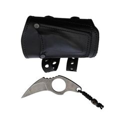 Survival Cuffs Raptor Raven Survival Cuff Knife 3.75in Overall 1.75in Tumbled AEB-H Stainless Blade Stainless Steel Handle Leather Sheath