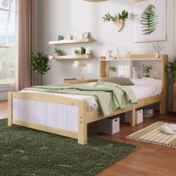 TEMU Btm Solid Wooden Bed Frames, Single Storage Headboard Bed, 3ft Single (90 X 190 Cm) Frame Only