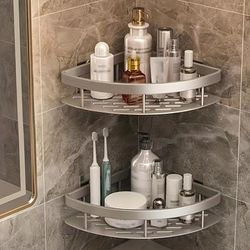 TEMU Silvery Bathroom Organizer - Corner Shower Caddy For Shampoo, Soap & Cosmetics Storage