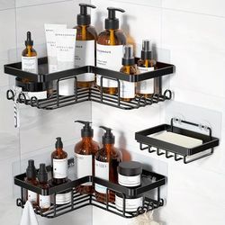 TEMU 3-pack Rustproof Stainless Steel Corner Shower Caddy With Soap Dish And 12 Hooks, No-drill Wall Mounted Bathroom Organizer For Rv Showers And Bathtubs