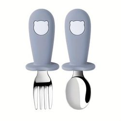 TEMU Tyry.hu Customized Set Of 2 Children's Food Silicone Stainless Steel Cutlery Silverware, Christmas & Halloween Gift