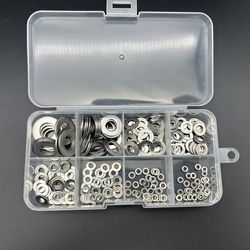 TEMU 225/375pcs Stainless Steel Flat Washer, Used For Screws And Bolts, Mudguard Washer Classification Kit, Hardware Lock Metal Washer Kit M2 M2.5 M3 M4 M5 M6 M8 M10 For Home, Factory