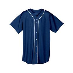 A4 NB4184 Athletic Youth Short Sleeve Full Button Baseball Jersey T-Shirt in Navy Blue size Large | Polyester Blend A4NB4184