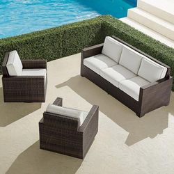 Small Palermo 3-pc. Sofa Swivel Set In Bronze Wicker - Quick Dry, Restored Seaglass - Frontgate