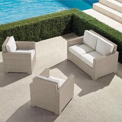 Small Palermo 3-pc. Loveseat Set in Dove Wicker - Quick Dry, Vista Boucle Air Blue - Frontgate
