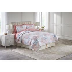 Geo Patchwork Quilt Set by BrylaneHome in Dark Blush (Size KING)