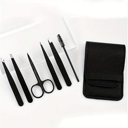 TEMU 6pcs Eyebrow Grooming Set - Unscented Stainless Steel Precision Tweezers For Eyebrows, Multipurpose Hair Removers With Eyebrow Scissors, Tools Kit