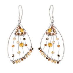 Brown Wings of Freedom,'Brown Crystal & Glass Beaded Butterfly Wing Dangle Earrings'