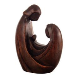 'Hand-Carved Minimalist Holy Family Cedarwood Sculpture'