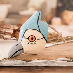 'Hand-Carved and Painted Pinewood Kingfisher Bird Wall Mask'