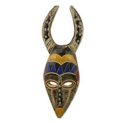 Horns of Power,'Artisan Crafted Wood and Aluminum African Horned Mask'