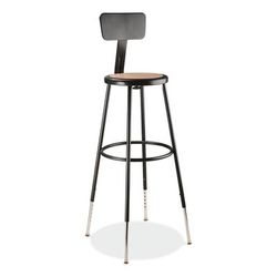National Public Seating 6230HB10 6200 Series 32"-39" Height Adj Heavy Duty Stool With Backrest, Supports 500 lb, Brown Seat, Black Base NPS6230HB10