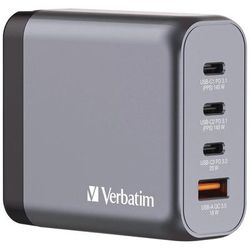 Verbatim 140 W 4-Port GaN Wall Charger, Black/Gray (VER32203)