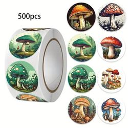 TEMU 500pcs Mushroom Stickers Set, Assorted Colorful Plant Decals Roll, Botanical Adhesive Labels For Scrapbooking, Water Bottles, Notebooks, Party Supplies & Gift Decorations - Other Material