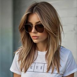 TEMU High-quality Brown Straight Wig For Women With A Middle Part And A Soft Fringe, Suitable For Everyday Wear In A Medium Length.