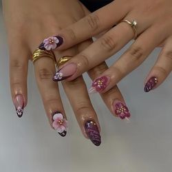 TEMU Gel, 1 Nail File, And A Box Of 24 Almond-shaped Artificial Nails With Fashionable 3d . Detachable To Your . Suitable For All S And Women