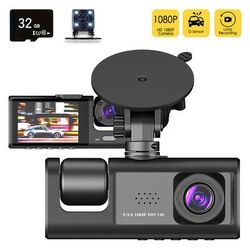 TEMU 1080p Dual-view Dash Cam With 32g Memory Card, 5.08 Cm Ips Screen - Hd 3 Large Lens Car Recorder, 3 Channel Dash Cam, Ir Night , Wide Angle