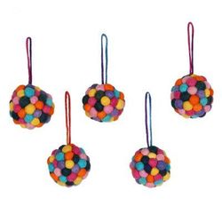 Disco Christmas,'Wool Disco Ball Holiday Ornaments (Set of 5)'