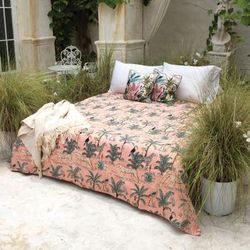 'Nature-Themed Kantha Embroidered 100% Cotton Queen Bedspread'