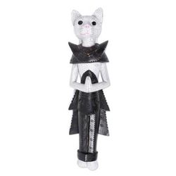 White Palace Cat,'Wood Sculpture of a White Cat in Ancient Thai Dress'