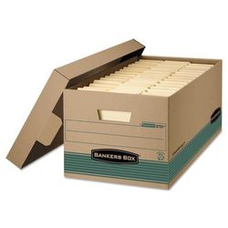Fellowes 1270201 STOR/FILE Medium-Duty 100% Recycled Storage Boxes, Legal Files, 15.88" x 25.38" x 10.25", Kraft/Green, 12/Carton - Case of 12 FEL1270