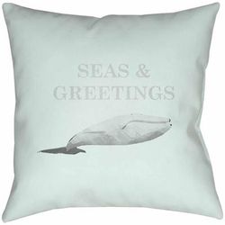 Shyla 16" Square Coastal Light Gray/White/Slate Blue Outdoor Lumbar Pillow - Boutique Rugs