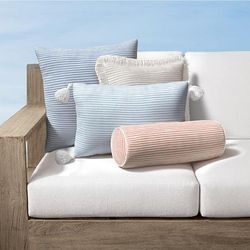 Preston Stripe Indoor/Outdoor Pillow - Natural, 16" x 24" Lumbar Natural, 16" x 24" Lumbar in Natural with Natural Piping - Frontgate