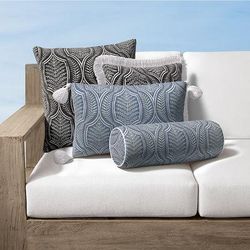 Cosenza Trellis Indoor/Outdoor Pillow - Black, 20" x 7" Bolster Black, 20" x 7" Bolster in Black with Black Piping - Frontgate