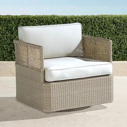 Pasadena Swivel Lounge Chair in Dove Wicker - Standard, Snow with Logic Bone Piping - Frontgate