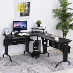 TEMU L-shaped , Gaming Desk With Cpu Rack, Keyboard Tray, Space-saving Computer Desk With For Home Office,165 X 145 X 86.5cm, Black
