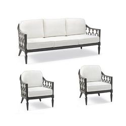 Avery 3-pc. Sofa Set with Two Lounge Chairs in Slate Aluminum - Standard, Resort Stripe Melon - Frontgate