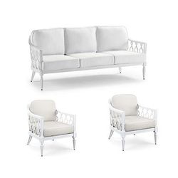 Avery 3-pc. Sofa Set with Two Lounge Chairs in White Aluminum - Quick Dry, Glacier - Frontgate