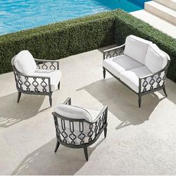 Avery 3-pc. Loveseat Set in Slate Aluminum - Quick Dry, Light Aruba - Frontgate