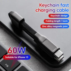 PD 65W USB C to C Fast Charging Data Cable MiNi Keychain Charging Cables Portable Anti-lost Short Data Cable For iPhone15 14 13