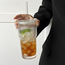 TEMU Glass Coffee Cup With Lid And Straw: 20.28 Oz/600ml, Suitable For Home, Office, And Travel - Made Of Glass