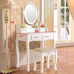 TEMU Coiffeuse moderne et avec tabouret, table de maquillage en bois blanc avec 4 tiroirs et .