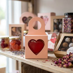 Pink Wine Bottle Box w/ Heart Shaped Window 3 5/8" x 1 1/8" x 3 5/8" 25 Pack FS356PH